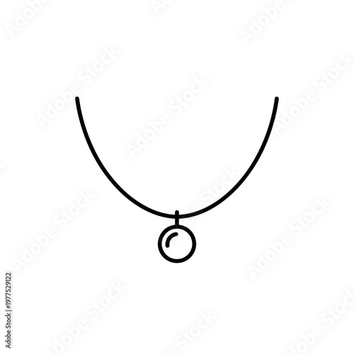 Minimalist necklace icon with round pendant, elegant jewelry line art vector, simple black and white fashion accessory symbol for web design