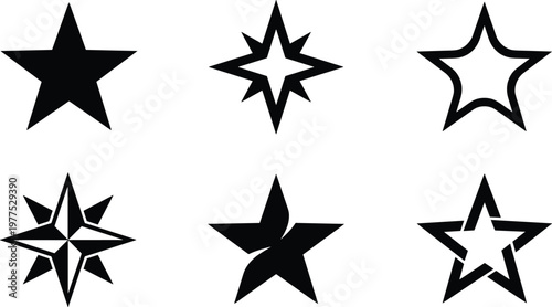 Collection of different star shapes with outlined designs on a black background