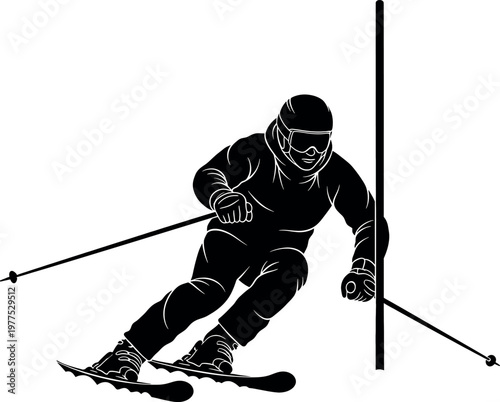 Dynamic skiing silhouette a black and white illustration of a skier in motion