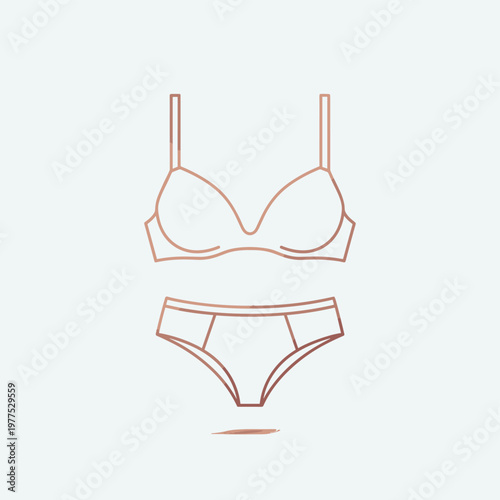 Minimalist lingerie icon vector, elegant rose gold bra and panties set, feminine underwear line art illustration for fashion retail and beauty branding