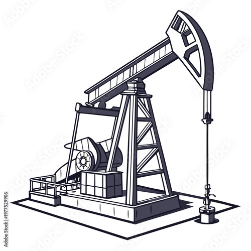 A detailed illustration depicts a classic oil pump rig showcasing its mechanical structure and prominent role in petroleum extraction high quality professional