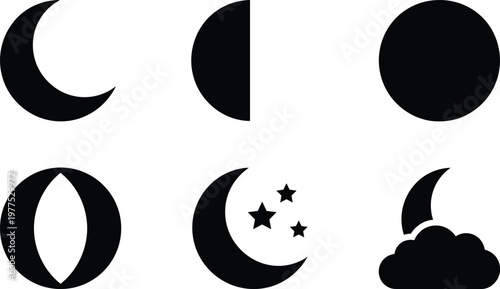 Collection of celestial icons showing moons and stars