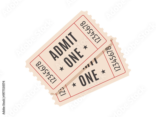 Two tickets admit one isolated on white background. Vector illustration 