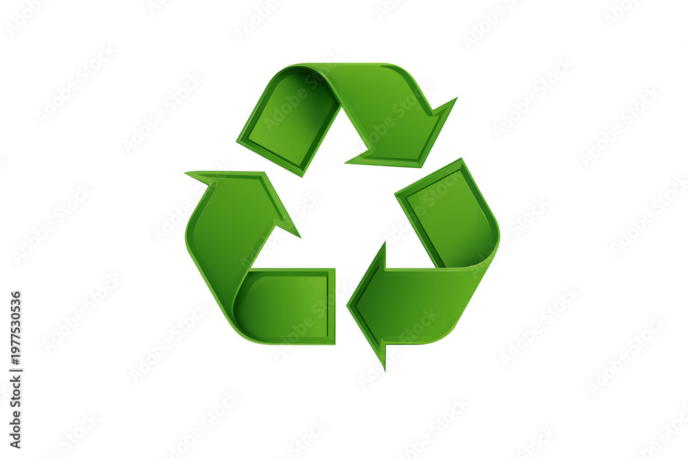 Obraz premium Green Recycle Symbol Icon on White Background, Cartoon Style Environmental Concept
