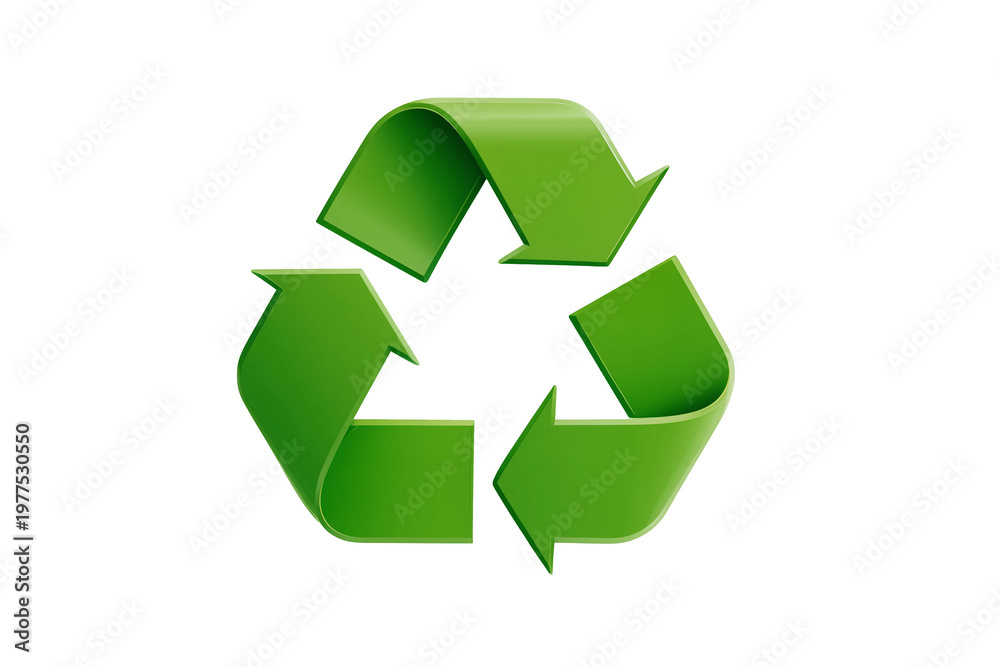Fototapeta premium Green Recycle Symbol Icon on White Background, Cartoon Style Environmental Concept