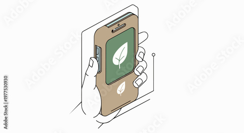 Eco-Friendly Smartphone with Recycled Case and Leaf Icon, Sustainable Technology and Green Electronics Isometric Illustration