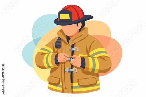 Firefighter in Protective Turnout Gear Illustration