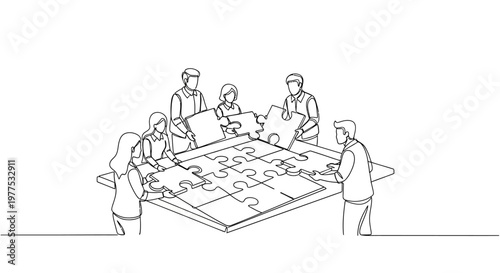 Business team working on jigsaw puzzle.