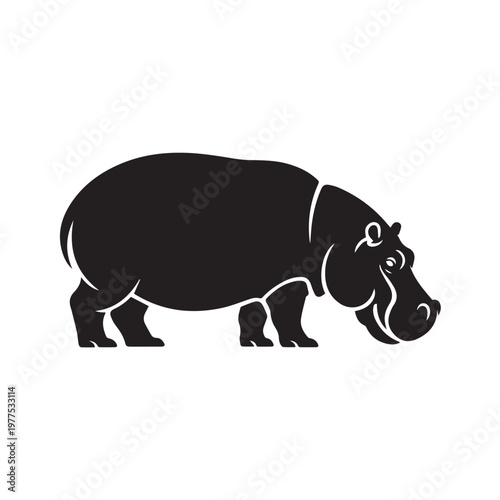 Hippopotamus Silhouette Vector Illustration Isolated on White Background