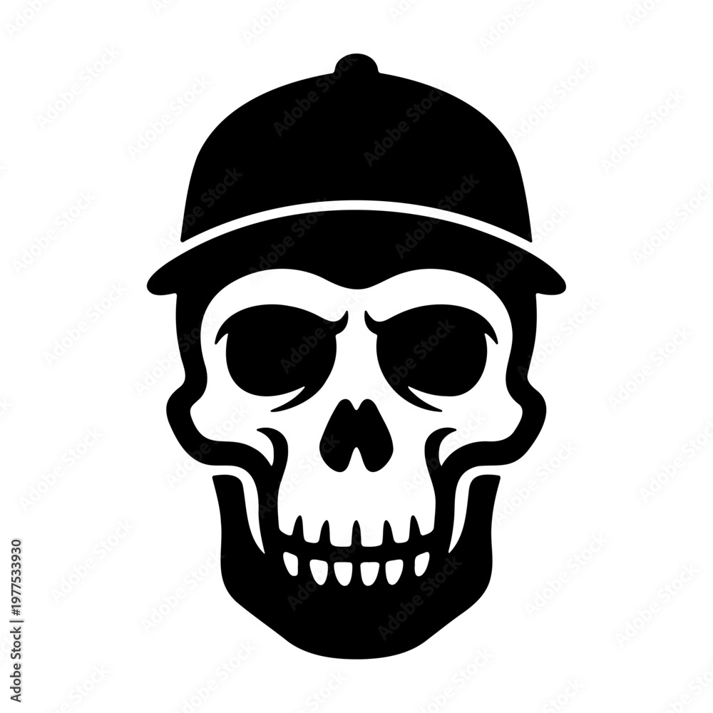 Obraz premium Skull with baseball cap vector graphic for halloween designs and scary themed illustrations and art