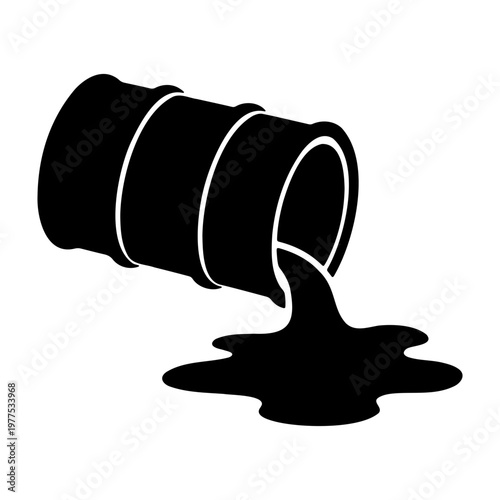 Oil spill vector graphic of barrel leaking crude petroleum for energy industry and environment issues