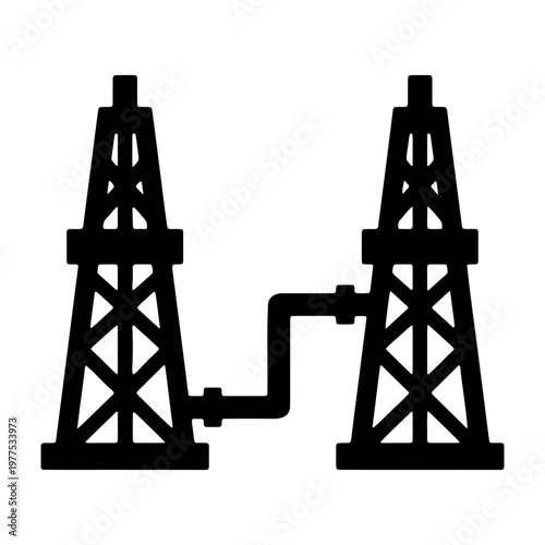 Oil and gas industry drilling rig silhouette vector illustration for energy production and extraction