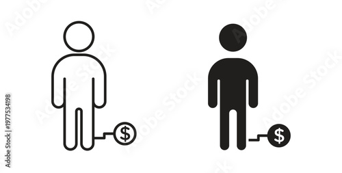 Man with debt icon in black color. Vector icons on white background
