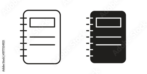 Notebook icon in black color. Vector icons on white background