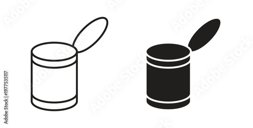 Open tin can icon in black color. Vector icons on white background