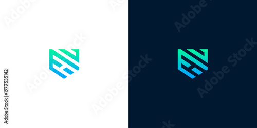 Abstract geometric shield logo with gradient color transition, modern security emblem concept