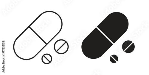 Painkiller pills icon in black color. Vector icons on white background
