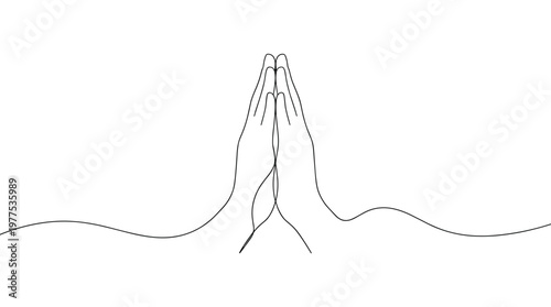 Praying Hands Symbolizing Faith Hope and Spirituality in a Minimalist Line Art Style