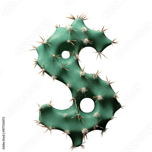 3D Wild Desert Cactus Dollar Sign with Sharp Spines