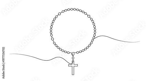 Simple Line Drawing of a Rosary Necklace with a Cross Pendant