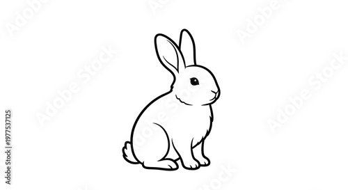Cute White Rabbit Sitting Calmly on a Plain Background.