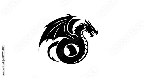 Black Dragon Emblem Silhouette Mythical Creature.