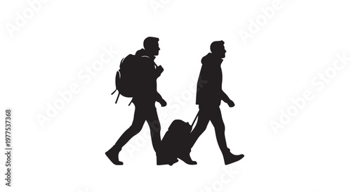 vector set presents travelers walking with backpacks and luggage, suitable for travel promotions, tourism graphics, journey storytelling, and adventure themes