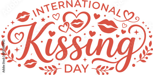 International kissing day graphic with red lips and hearts kiss mark celebration greeting romantic affection illustration typography celebrate valentine friendship