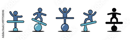 Balancing icon in different style vector illustration, two colored and black balancing vector icons designed in filled, outline, line and stroke style, suitable for web, mobile, and UI design systems,