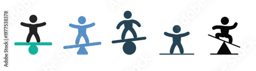 Balancing icon in different style vector illustration, two colored and black balancing vector icons designed in filled, outline, line and stroke style, suitable for web, mobile, and UI design systems,