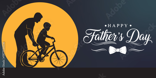 Heartwarming father's day illustration dad and son cycling together