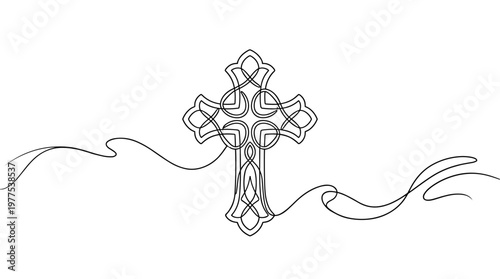 Elegant Celtic Knot Cross with Flowing Ribbons Religious Symbol of Faith and Spirituality