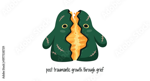 Emotional Growth, Post Traumatic Recovery, Mental Health Vector, Green Blob Character