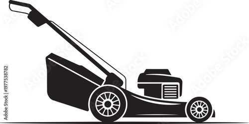 Lawn mower silhouette gardening equipment machine icon grass cutting tool