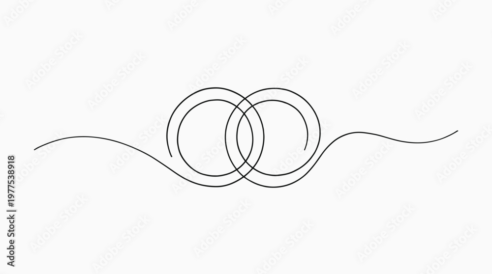 Fototapeta premium Intertwined rings abstract line art symbolizing connection unity and partnership minimal design on white background