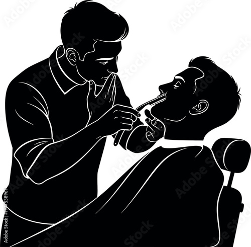 Vintage illustration of a doctor examining a patient's throat with a tongue depressor