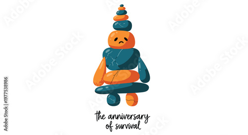 vector illustration, anniversary survival, stacked stones, emotive design, abstract art