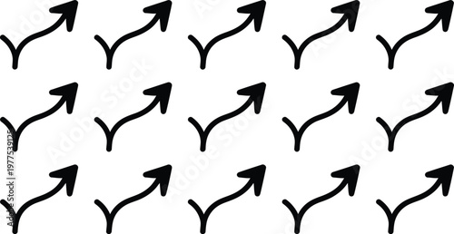 Seamless pattern of black arrows pointing upwards on white background