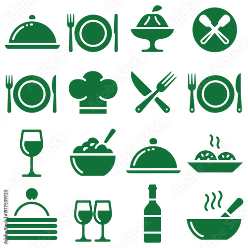 Collection of icons representing various dining and culinary elements