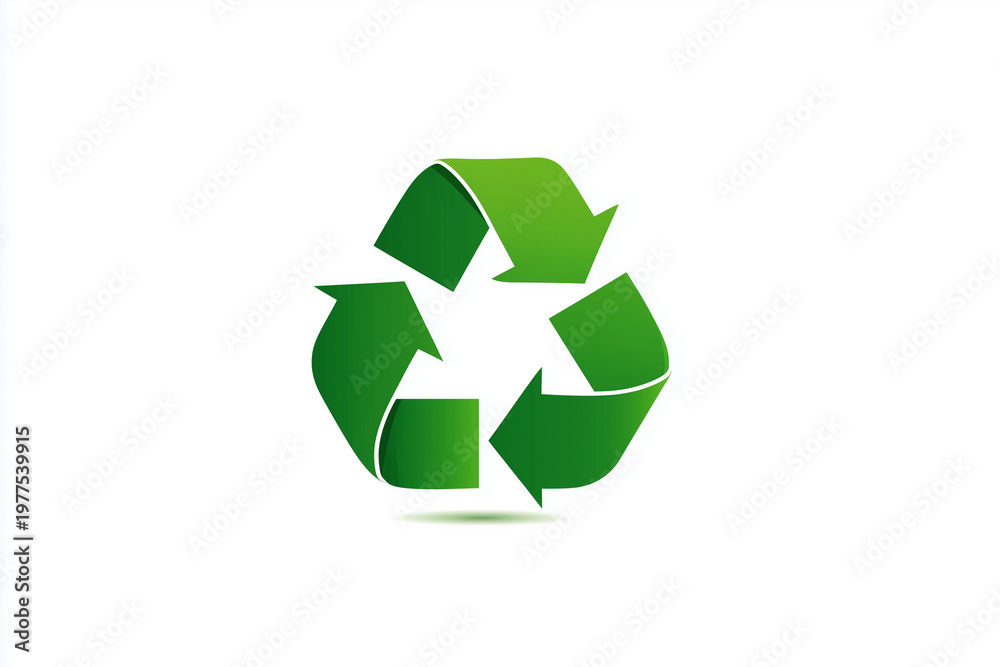 Obraz premium Green Recycle Symbol Icon on White Background, Cartoon Style Environmental Concept