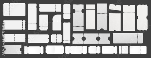 Set of Blank Ticket Templates and Realistic Coupon Mockups for Cinema, Concerts, Events, and Raffles