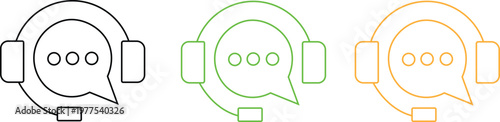 Colorful line icons of customer service support with speech bubbles and headsets in black green and orange colors for business communication and help desk concepts