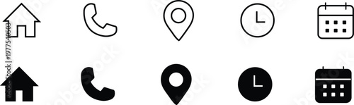 Collection of various black and white icons for navigation and organization on isolated white background for graphic design  web and mobile application use