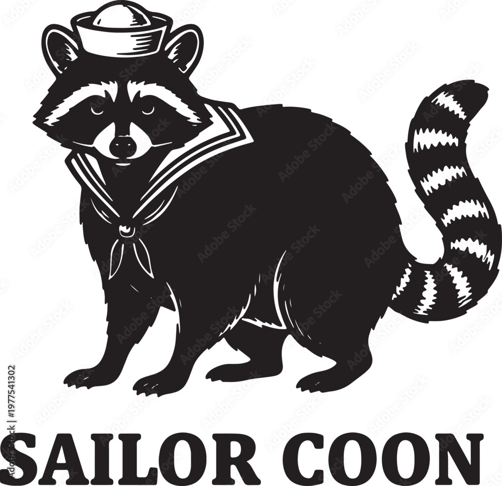 Obraz premium raccoon dressed as sailor standing on white background
