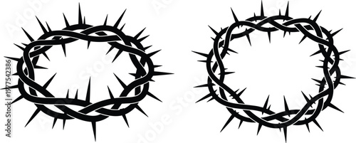 Crown of thorns silhouettes, black religious icons for Easter, Good Friday and Christian spiritual design