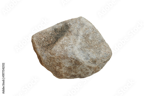 Granite rock isolated on white background. A coarse-grained igneous rock with large mineral crystals that are clearly visible to the naked eye. 