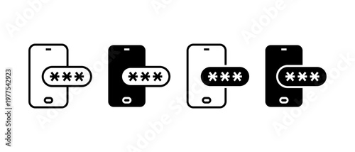 Smartphone Password Security Vector Icon Set. Protection Authentication Lock Symbol