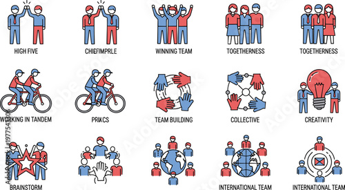 Teamwork and Collaboration Icon Set Featuring Creative, Collective, and International Team Themes