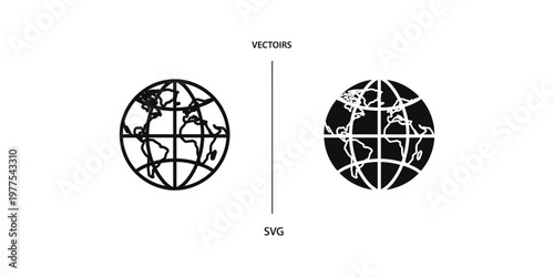 Comparison of vector and svg globe illustrations with geographical lines