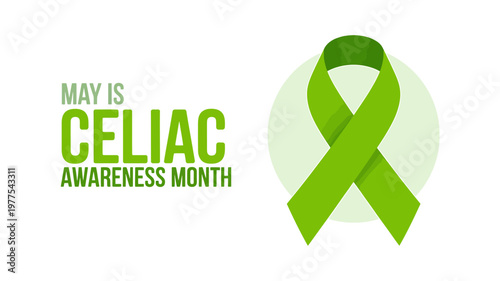Green ribbon representing Celiac Awareness Month in May with supporting text